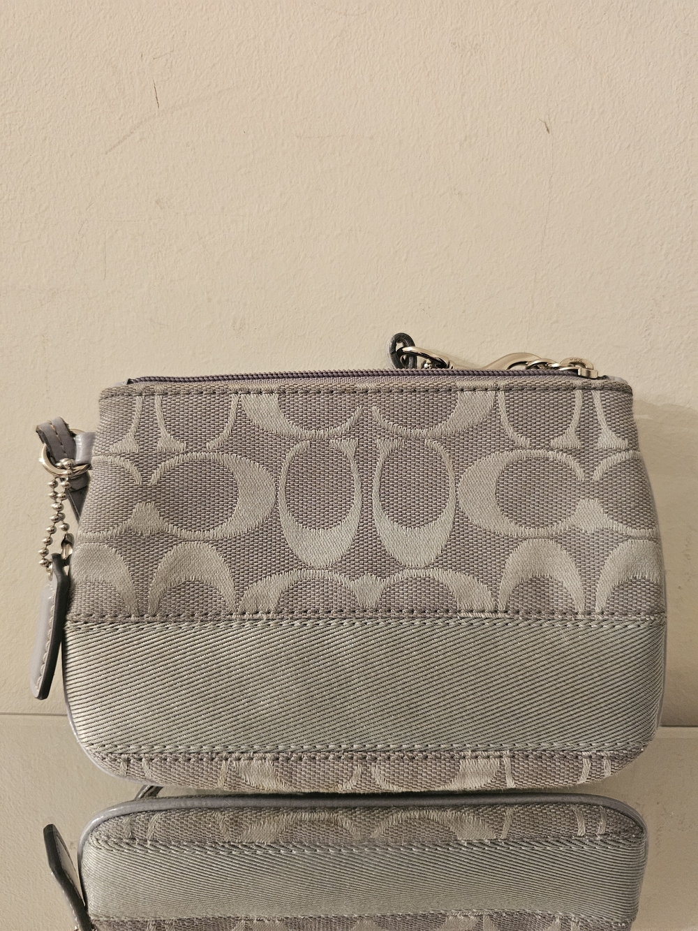 Coach Signature Zip Wristlet in Light Gray